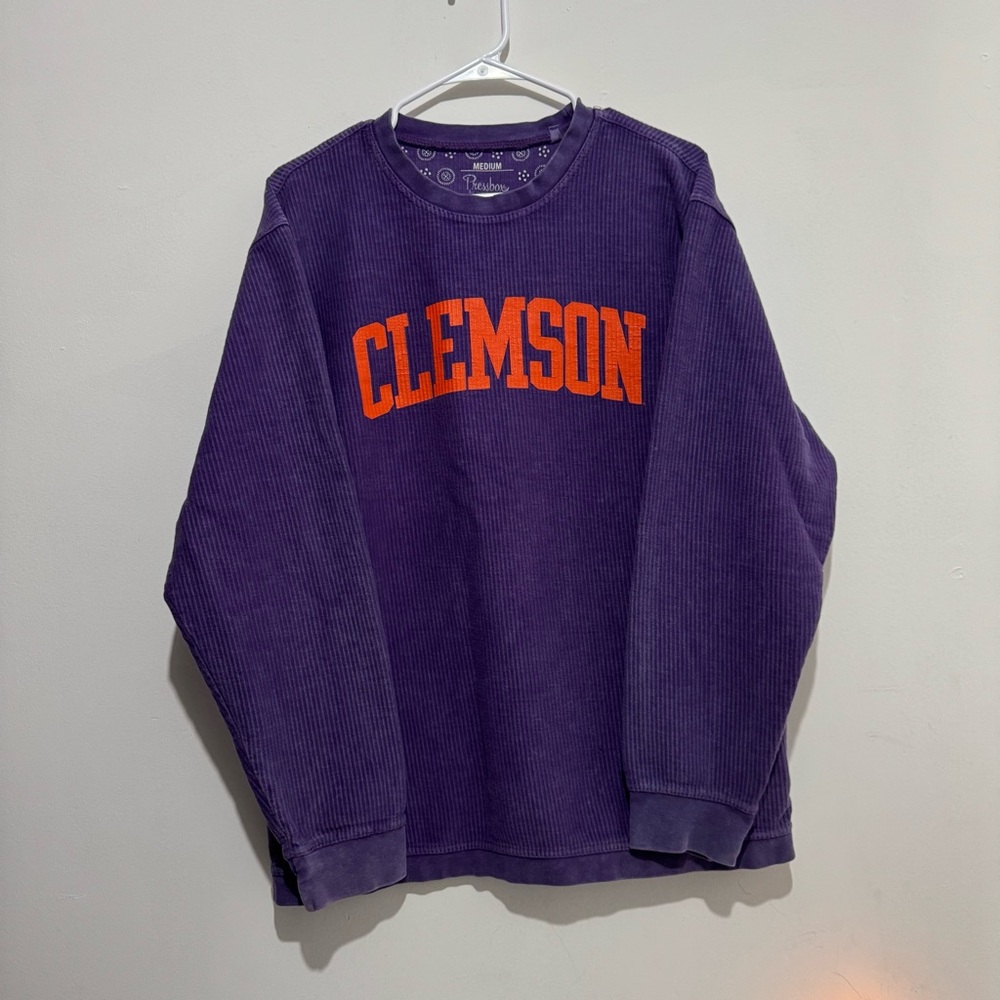 Pressbox Purple Crewneck Sweater with Orange Clemson Logo